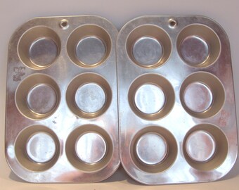 Pair of Two Aluminum Cupcake Muffin Tins of Six Each