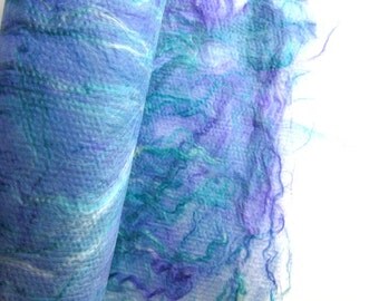 Aqua Blue and Purple Decorative Craft Paper - Hand made Silk Paper - Fibre Art