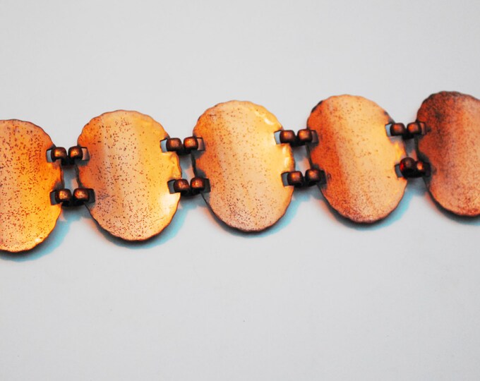 Copper Panel link Bracelet - Dancer figures - unsigned Rebajes - Mid Century Modernistic -Bangle