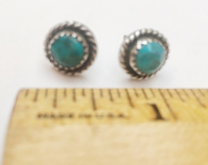 Sterling Turquoise Stud Earrings - Blue gemstone - southwestern - Native American -Old Pawn