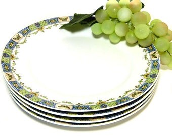 Four Union Ceramique Limoges Salad/Dessert Plates Butterflies