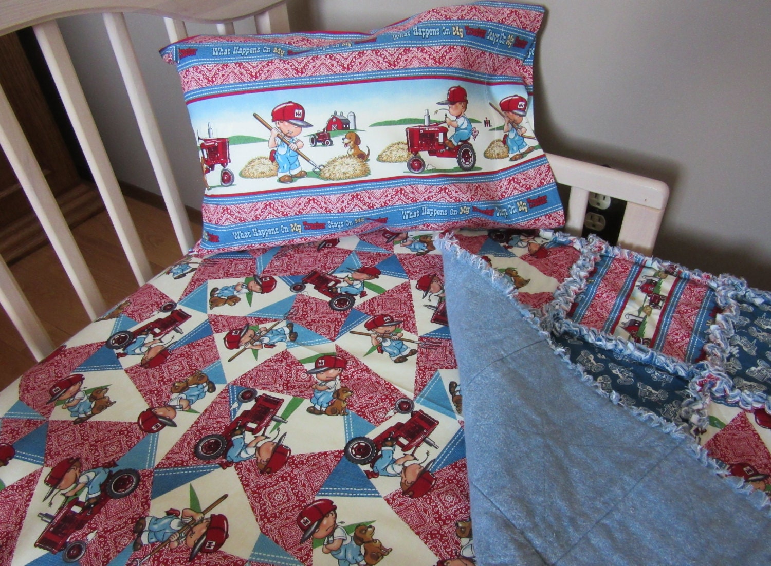 Toddler Bed CASE IH Baby Crib Bedding Set Rag Quilt Sheet and