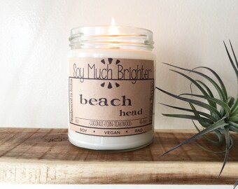 Beach Head: Coconut & Teakwood. Beach scents, Beach candles, Coconut candle, Summer candles, Vegan candles, Soy candles, Crackling candle