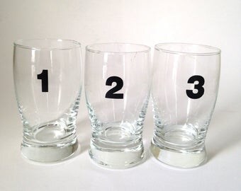 Set of Three Vintage Numbered Juice Glasses 1 2 3 Tyopography Numbers 4 Ounce Capacity