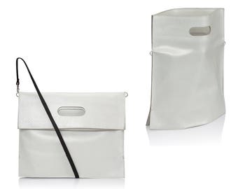 White croco leather bag- foldover leather purse SALE white leather handbag- foldover leather clutch - gift for her - women leather handbags