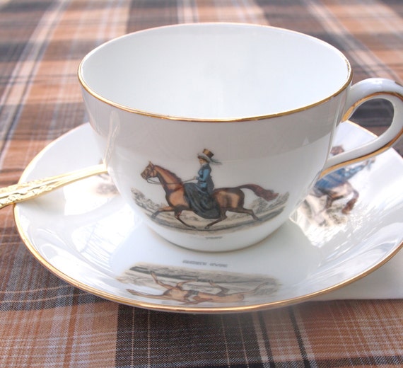 Tea Cup and Saucer with Horses Crown Staffordshire Horses