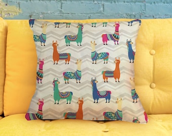 Colorful Llamas - Pillow Cover 18"