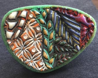 Brooch, green handmade polymer brooch, art pin, fimo clay jewelry, Dutch Design