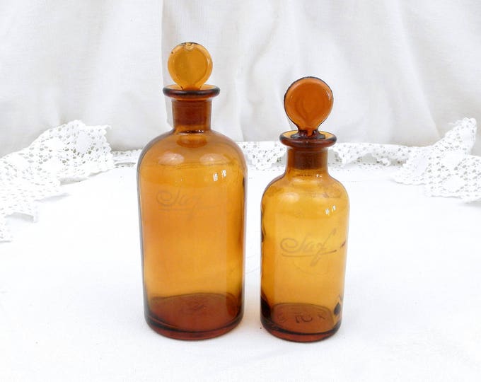 2 Antique French Amber Glass Medicine Apothecary Bottle with Glass Stopper, French Country Decor, Chemist, Decor, Retro, Parisian, Home 2 Antique French Amber Glass Medicine Apothecary Bottle with Glass Stopper, French Country Decor, Chemist, Decor, Retro, Parisian, Home