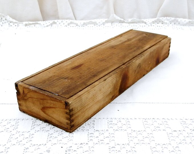 Antique French Wooden Pencil Box with Sliding Lid, French Country Decor, Retro, Vintage Desk, Home, Office, School, France, Pupil, Writing