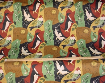 2-1/4 yards Brunschwig et Fils Animaux Deco - Luxury Penguin Bird Fish Lion Art Deco Cotton Print Drapery Upholstery Fabric - Free Shipping