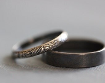 CAMILE: Wedding Rings, His and Hers, Wedding Bands, Sterling Silver, Botanical, Dainty, Minimalist, Rustic, Bohemian, Made To Order