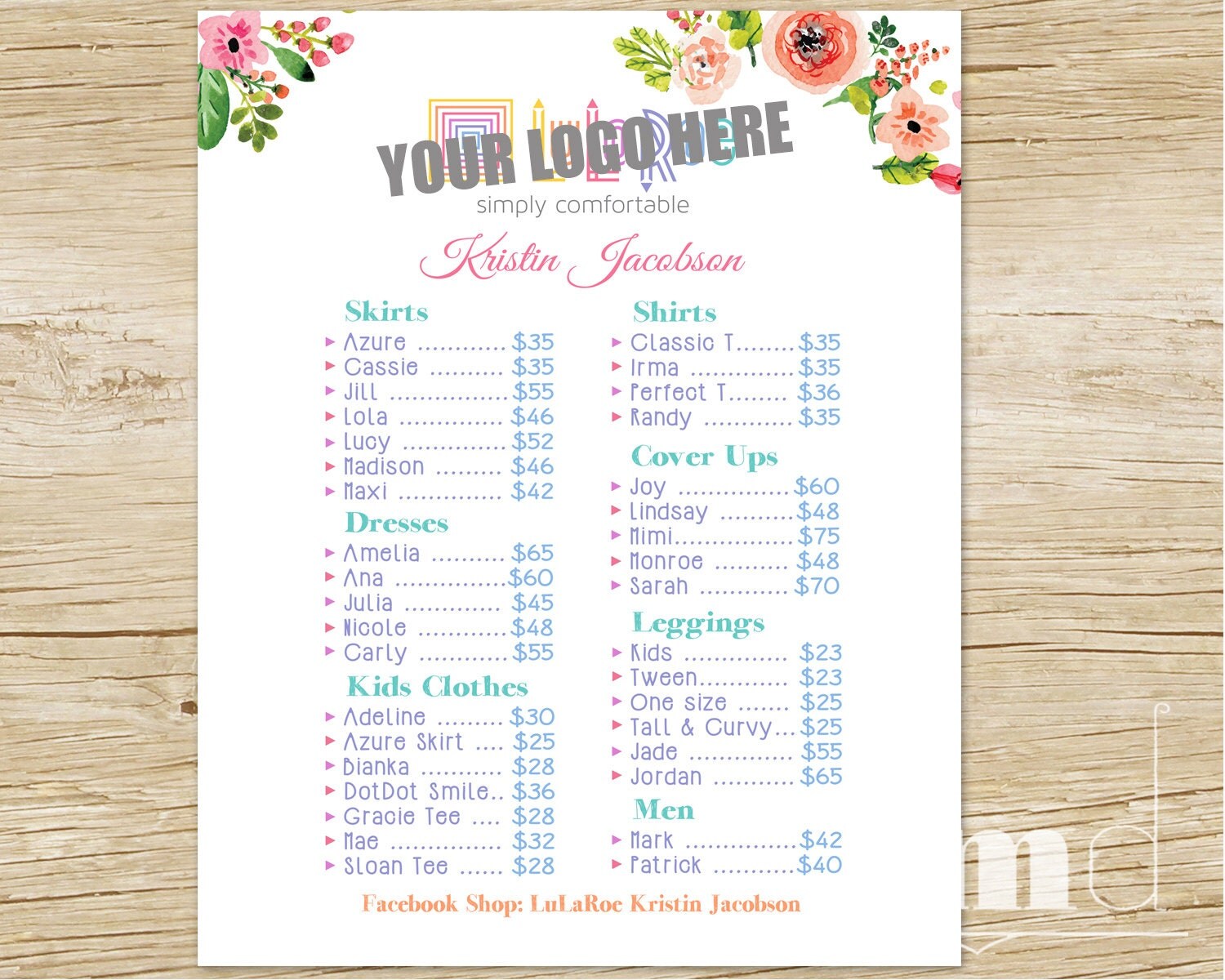 LuLaRoe Price List Poster Custom LuLaRoe Seller by MulliganDesign