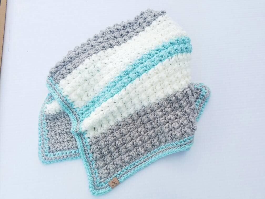 Aqua stripe chunky baby blanket reserved for Becki