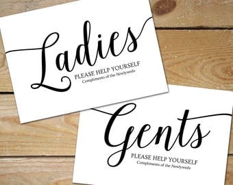 Printable Bathroom Signs Wedding, Bathroom Basket Sign Printable // Ladies Bathroom Sign, Black and White Wedding Bathroom Signs