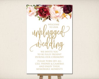 Instant Download, Unplugged Wedding Sign 24"x36", Print Ready Wedding Sign, Wedding Decor Template, DIY Printable PDF JPEG (UWP24) Bernice