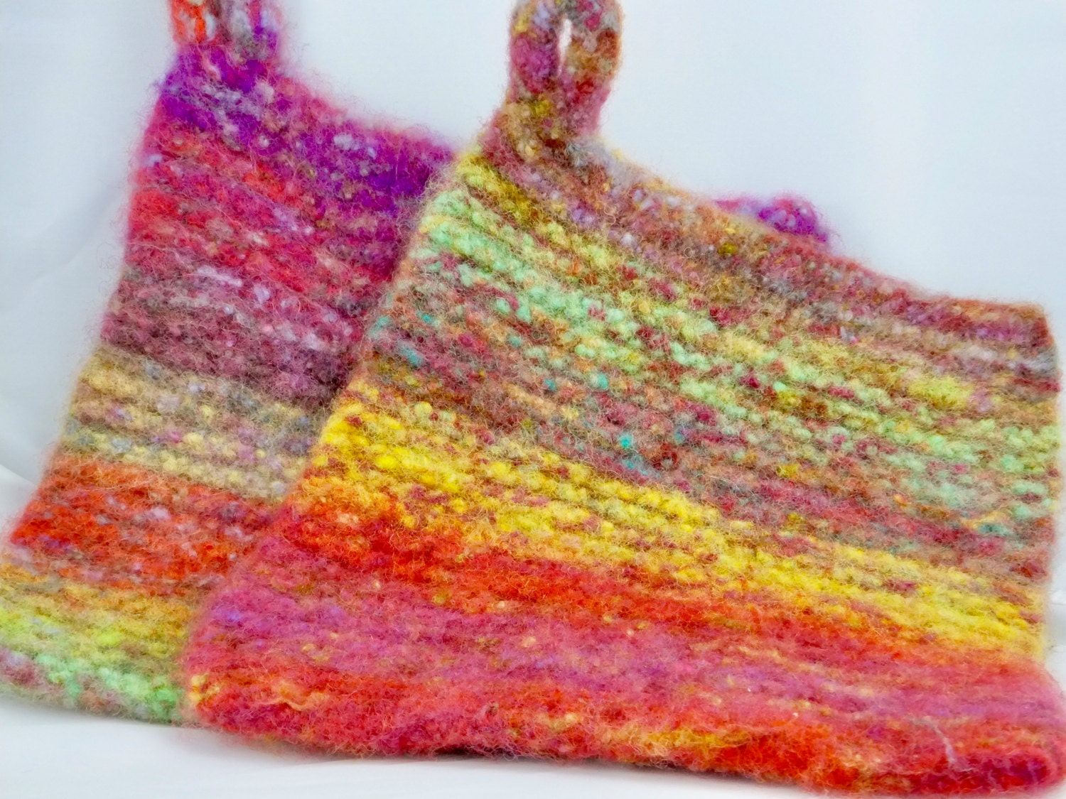 Speckles of Fun Hand Knit Wool Felted Hot Pads/Trivets