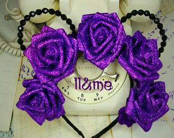 Ursula glitter rose Minnie mouse ears, floral crown, flower, the little mermaid, villain, plur, kandi, rave, bear ears