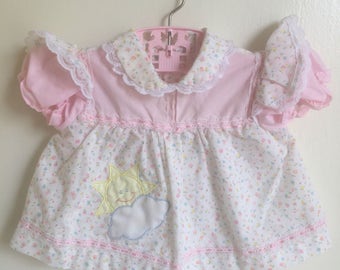 VTG Baby Girl Dress Sunshine Pink Lace Sz 0-6M