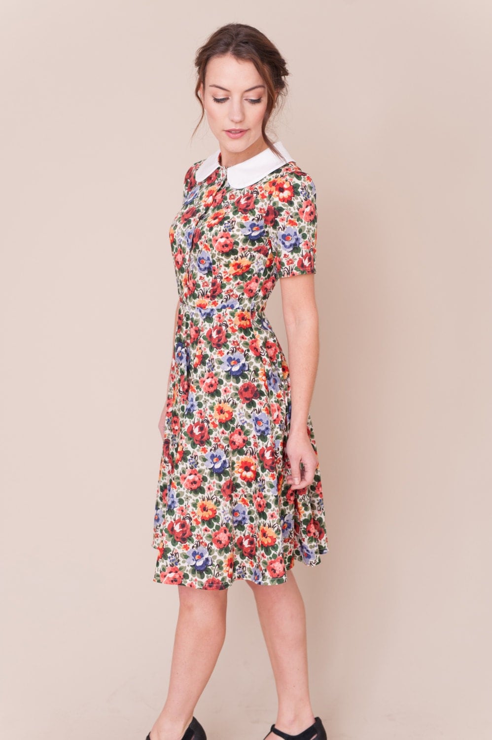 Liberty print dress with peter pan collar