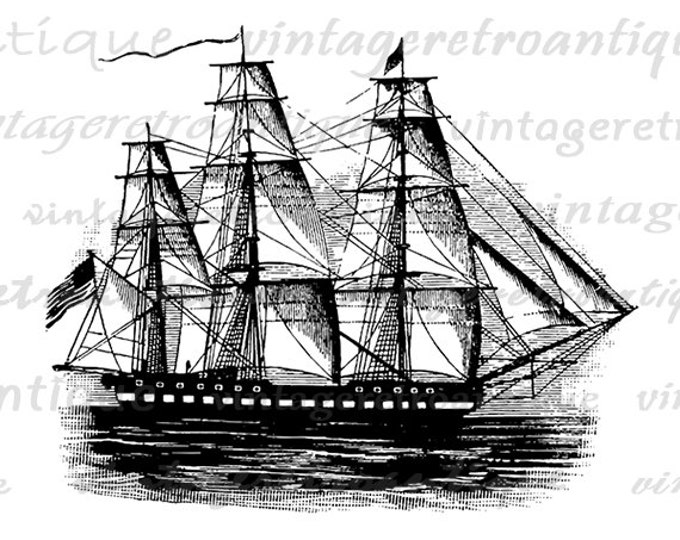 Printable Image Antique Ship Graphic Ocean Sea Digital Boat Download Vintage Clip Art Jpg Png Eps HQ 300dpi No.2750