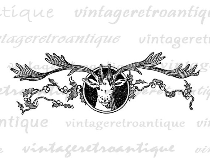 Christmas Reindeer Digital Image Download Printable Graphic Vintage Clip Art Jpg Png Eps HQ No.2389