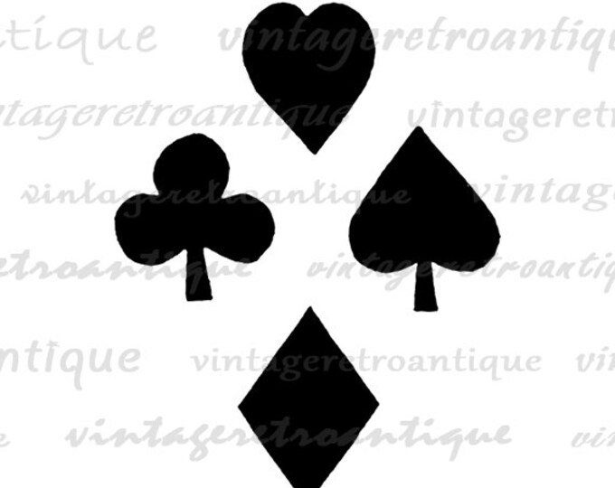 Digital Printable Poker Suits Graphic Heart Spade Diamond Club Download Image Antique Clip Art Jpg Png Eps HQ 300dpi No.2095