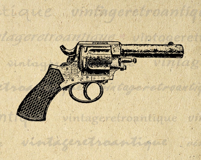 Antique Revolver Gun Printable Digital Download Pistol Graphic Illustration Image Vintage Clip Art Jpg Png Eps HQ 300dpi No.1474