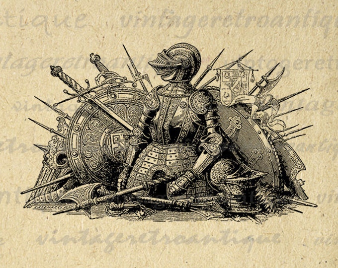 Medieval Knight Weapons and Armor Image Digital Printable Graphic Download Vintage Clip Art Jpg Png Eps HQ 300dpi No.3705