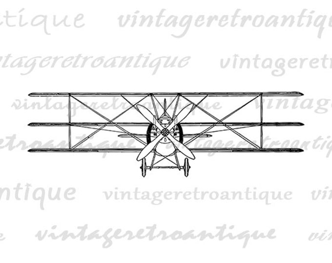 Printable Antique Triplane Airplane Image Download Illustration Digital Graphic Vintage Clip Art Jpg Png Eps HQ 300dpi No.1683