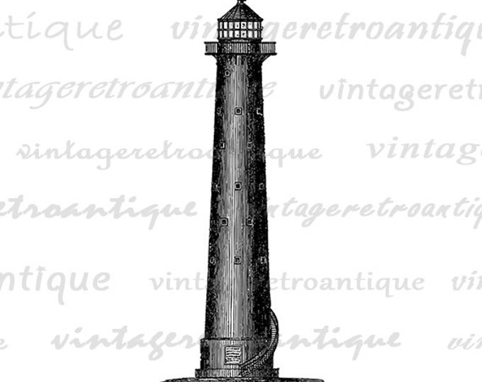 Printable Digital Lighthouse Image Download Graphic Illustration Vintage Clip Art Jpg Png Eps HQ 300dpi No.2155