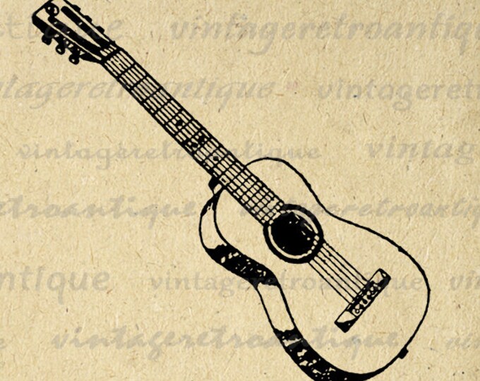 Acoustic Guitar Digital Image Download Antique Music Artwork Printable Graphic Jpg Png Eps HQ 300dpi No.3714