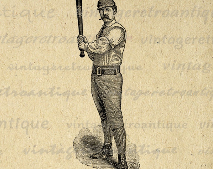 Printable Graphic Antique Baseball Player Image Sports Download Digital Vintage Clip Art Jpg Png Eps HQ 300dpi No.4155