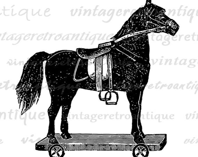 Digital Antique Toy Horse Printable Download Illustration Graphic Image Vintage Clip Art Jpg Png Eps HQ 300dpi No.1799