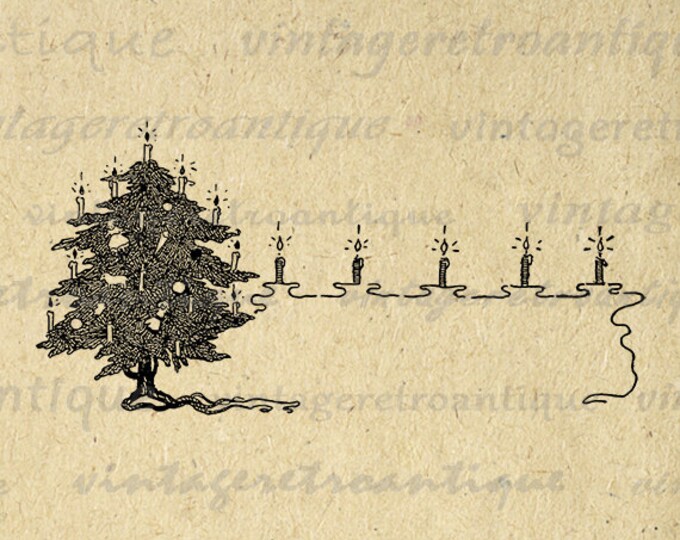 Christmas Tree with Candles Digital Image Download Printable Graphic Vintage Clip Art Jpg Png Eps HQ No.2440