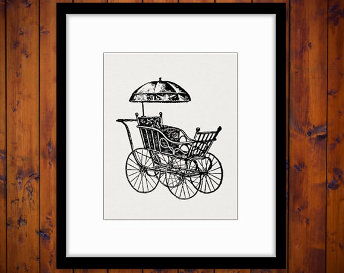 Digital Antique Baby Carriage Image Graphic Stroller Printable Illustration Download Artwork Vintage Clip Art HQ 300dpi No.1280