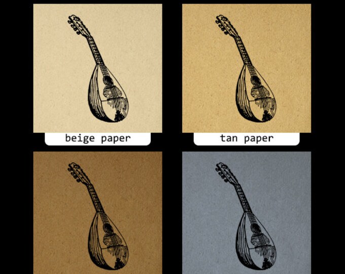 Digital Image Mandolin Graphic Antique Music Printable Download Illustration Vintage Clip Art for Transfers Printing etc HQ 300dpi No.3688