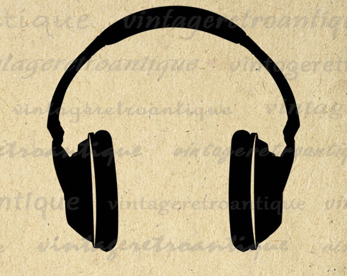 Headphones Graphic Image Digital Music Download Printable Illustration Vintage Clip Art Jpg Png Eps HQ 300dpi No.4521