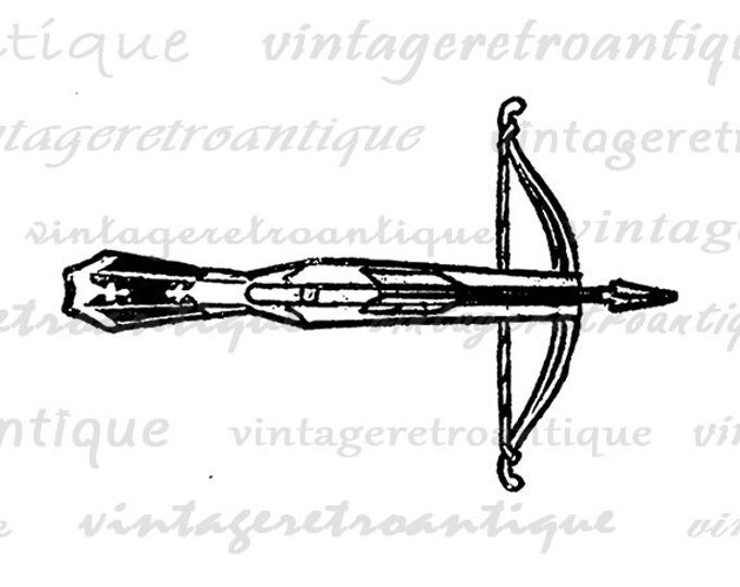 Crossbow and Arrow Graphic Image Download Bow Digital Printable Illustration Vintage Clip Art Jpg Png Eps HQ 300dpi No.3594