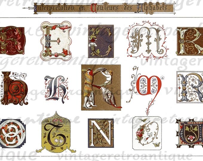 Antique Ancient Color Letters Printable Graphic Image Alphabet Collage Sheet Digital Download Vintage Clip Art HQ 300dpi No.210