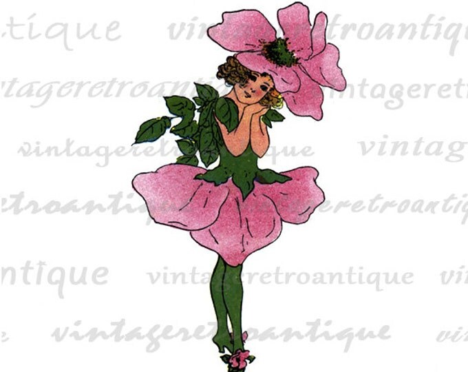 Printable Graphic Briar Rose Flower Children Image Girl Download Digital Vintage Clip Art HQ 300dpi No.078