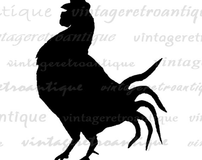 Rooster Silhouette Digital Image Download Chicken Farm Animal Illustration Printable Graphic Vintage Clip Art HQ 300dpi No.3385