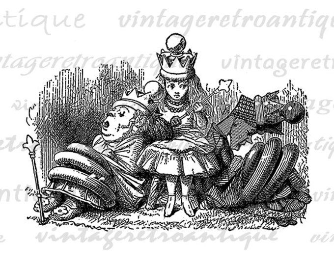 Printable Image Alice with the Sleeping Queens Download Alice in Wonderland Digital Graphic Vintage Clip Art Jpg Png HQ 300dpi No.1123