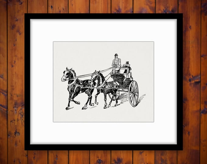 Printable Horse Drawn Coach Image Download Horse Carriage Digital Graphic Antique Clip Art Jpg Png Eps HQ 300dpi No.3516