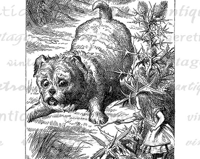 Digital Graphic Alice in Wonderland Printable Giant Puppy Dog Image Antique Download Vintage Clip Art Jpg Png Eps HQ 300dpi No.025