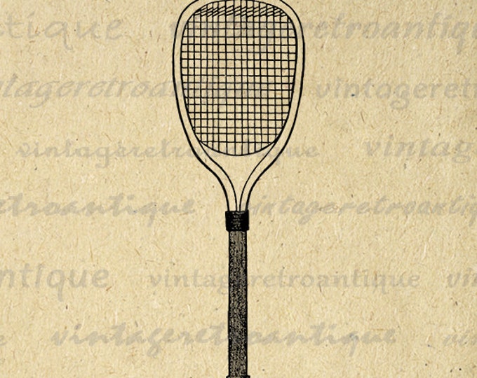 Digital Tennis Racquet Image Graphic Tennis Racket Printable Download Antique Clip Art Jpg Png Eps HQ 300dpi No.4223