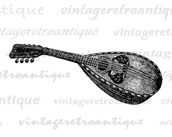 Printable Digital Mandolin Guitars Graphic Bluegrass Music Download Illustration Image Vintage Clip Art Jpg Png Eps HQ 300dpi No.1167