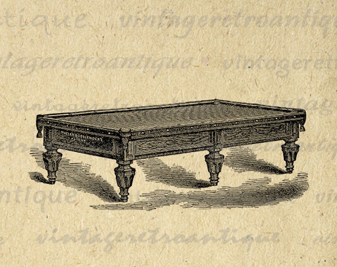 Antique Pool Table Printable Image Digital Billiards Graphic Download Vintage Clip Art Jpg Png Eps HQ 300dpi No.3674