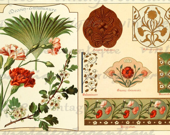 Digital Printable Flower Collage Sheet Download Elegant Color Floral Designs Image Graphic Antique Clip Art HQ 300dpi No.367