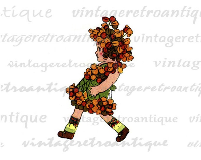 Digital Image Flower Children Bitter Sweet Graphic Girl Printable Antique Download Vintage Clip Art HQ 300dpi No.073